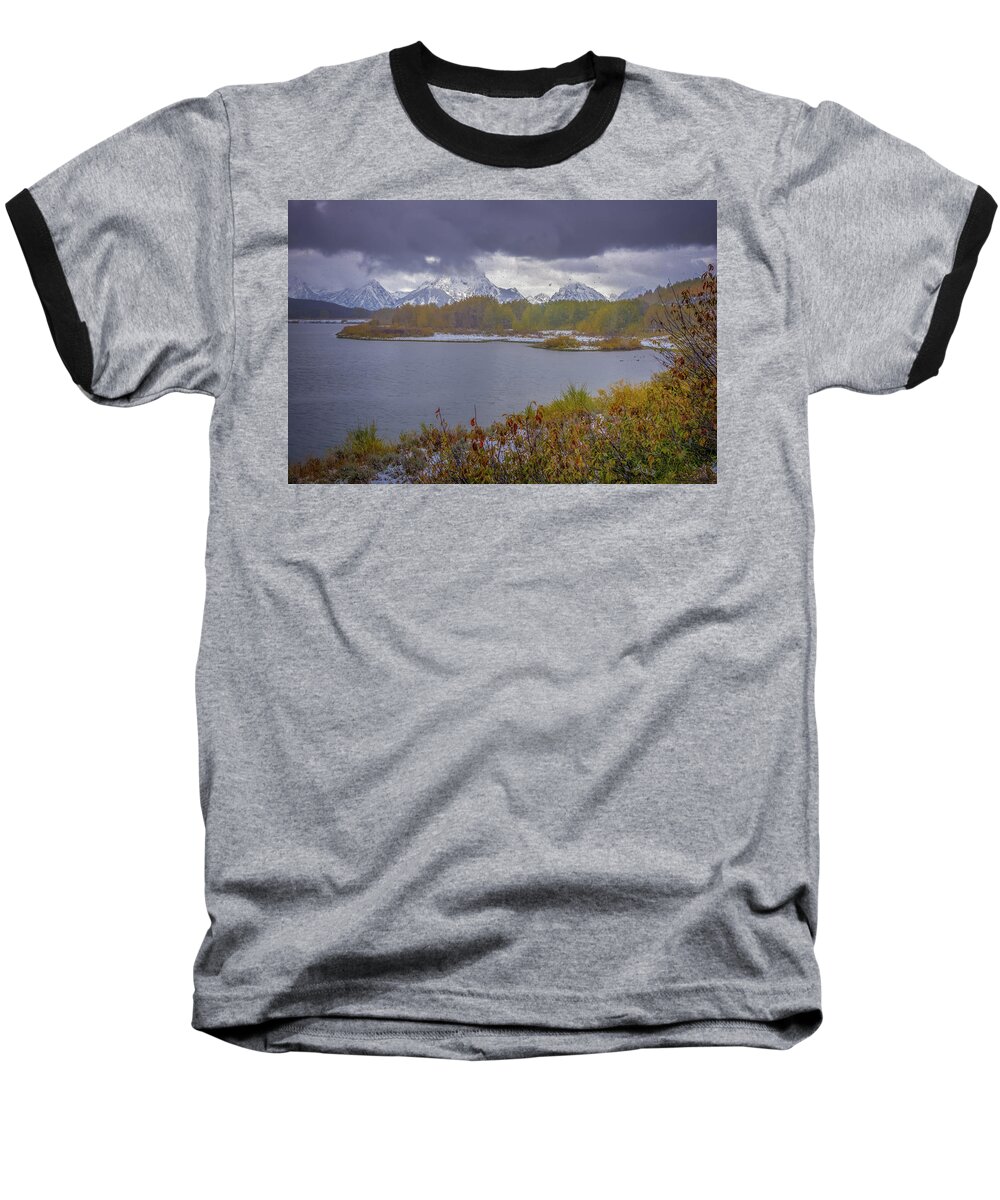 Adventure Baseball T-Shirt featuring the photograph Oxbow Bend Fall Snowfall by Scott McGuire