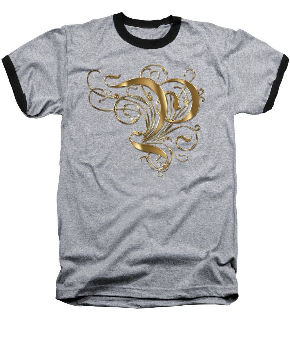 Golden Letter P Baseball T-Shirt featuring the painting P Golden Ornamental Letter Typography by Georgeta Blanaru