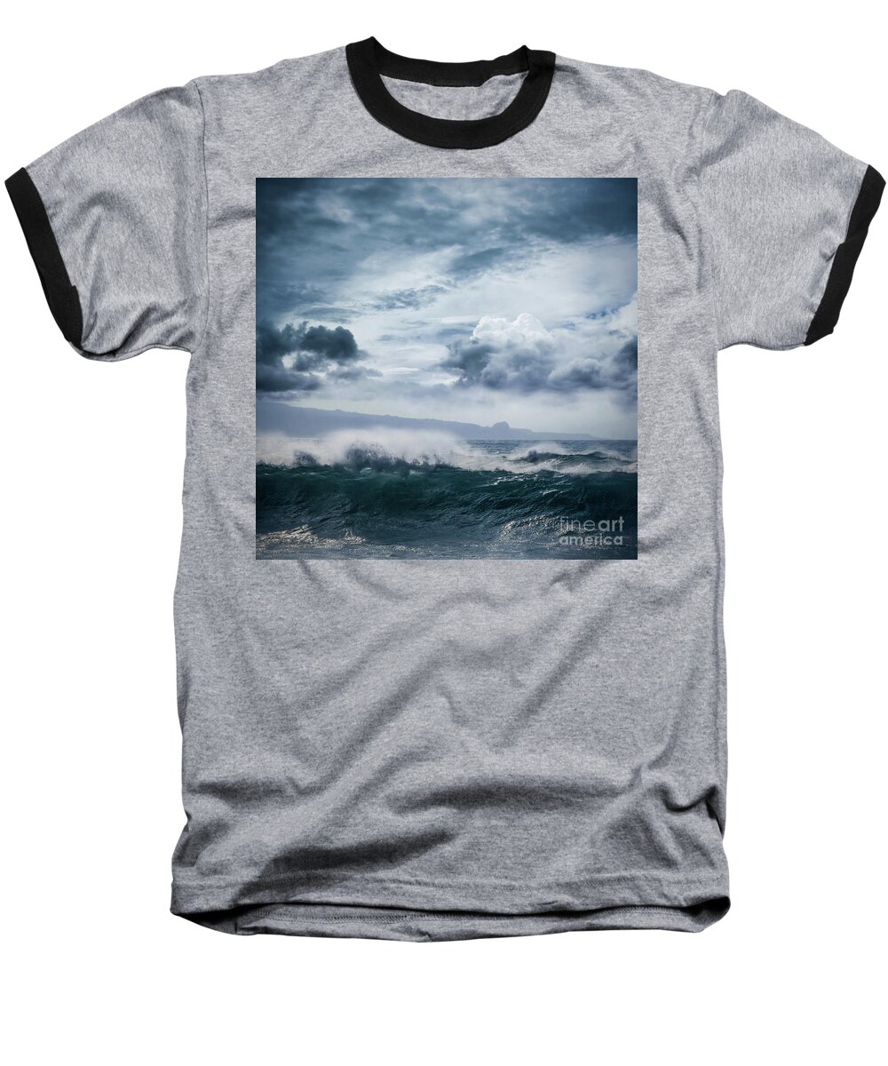 Hookipa Baseball T-Shirt featuring the photograph He inoa wehi no Hookipa Pacific Ocean Stormy Sea by Sharon Mau