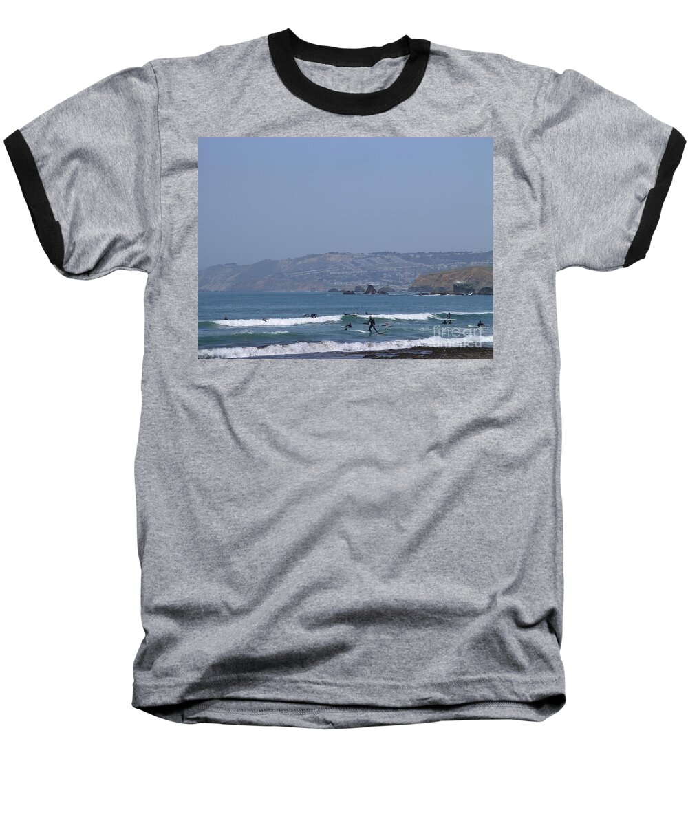 Surf Baseball T-Shirt featuring the photograph Pacifica Surfing by Cynthia Marcopulos