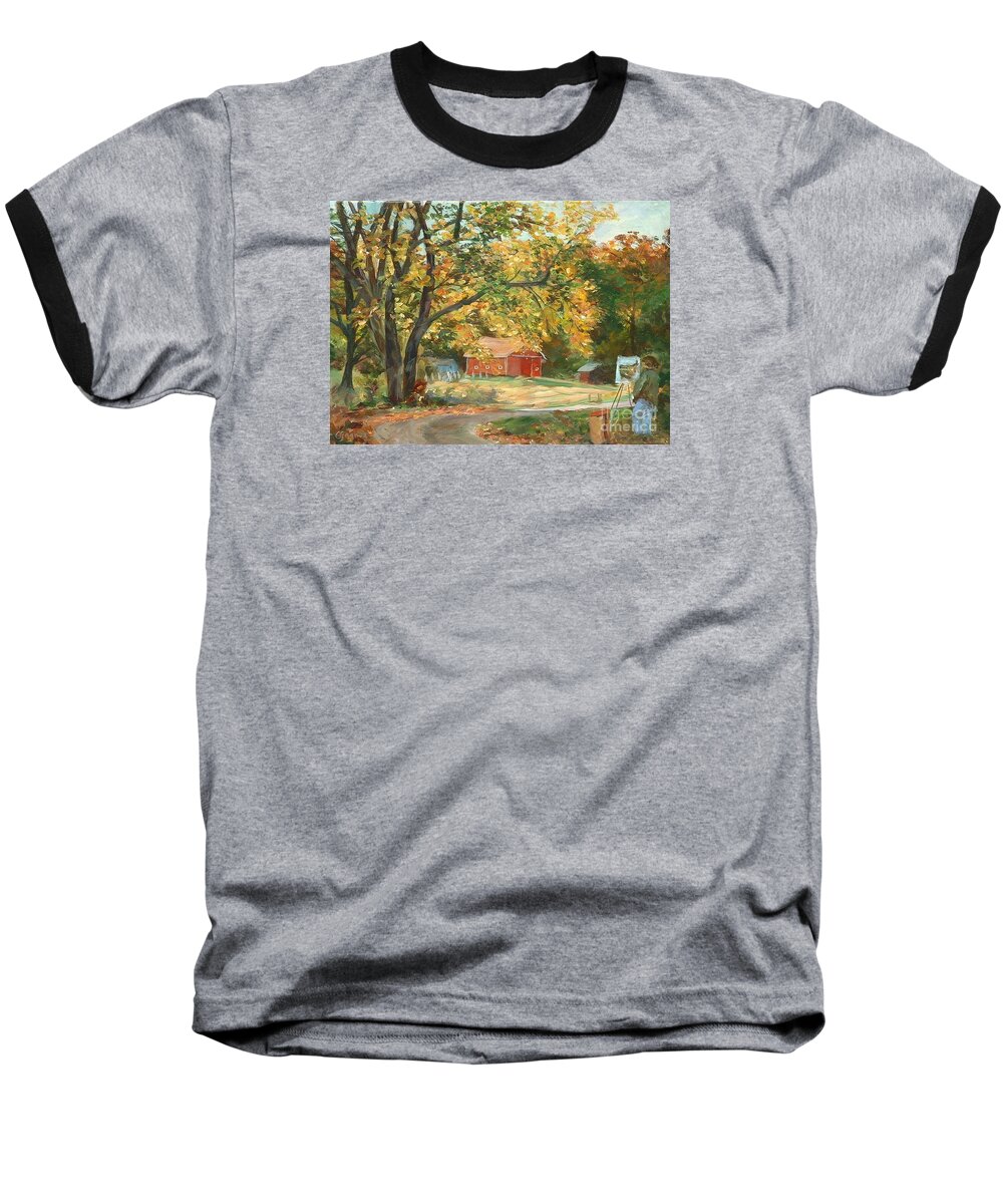 Painting Baseball T-Shirt featuring the painting Painting the Fall Colors by Claire Gagnon