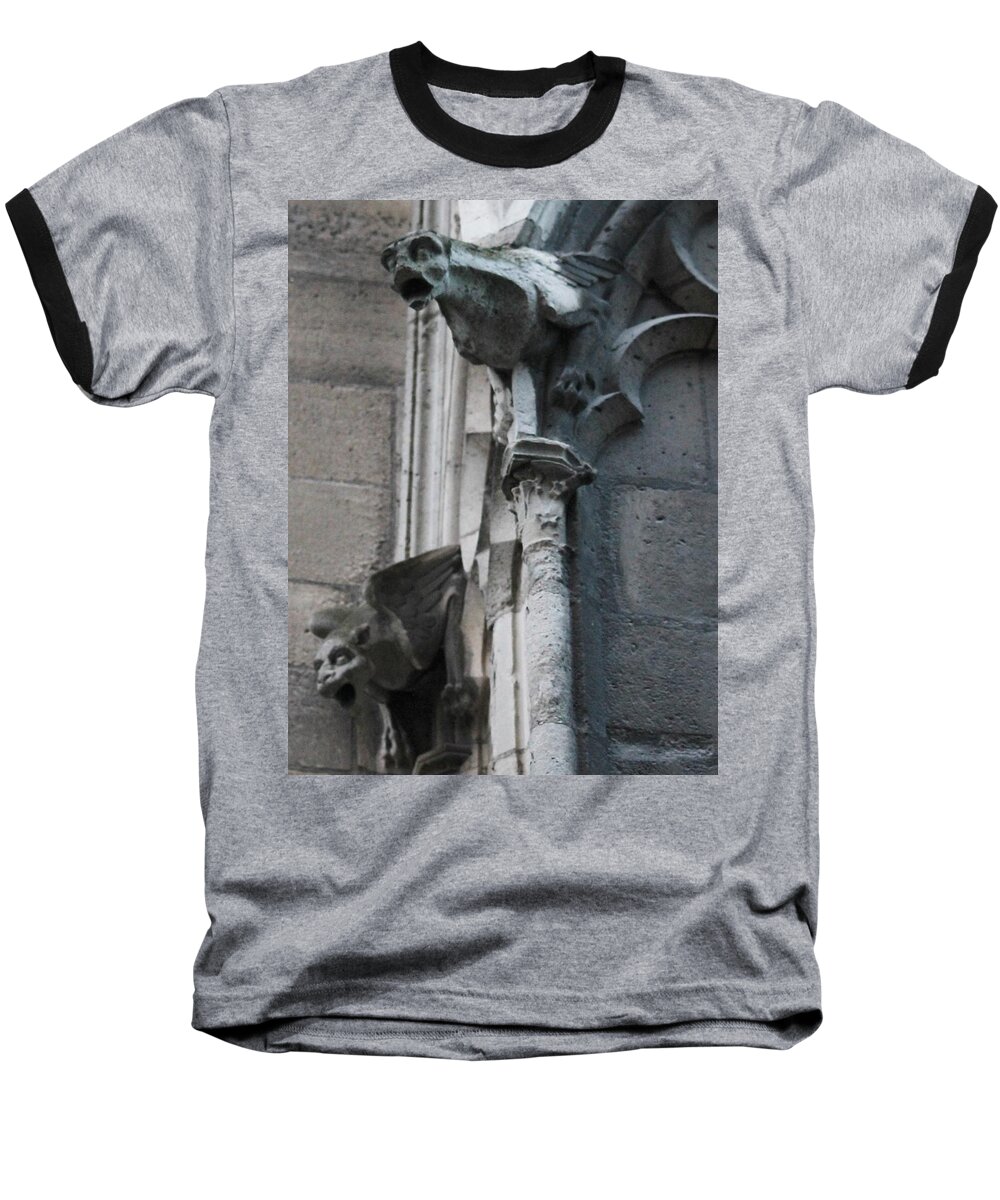 Notre Dame Cathedral Baseball T-Shirt featuring the photograph Pair of Griffons of Notre Dame by Christopher J Kirby