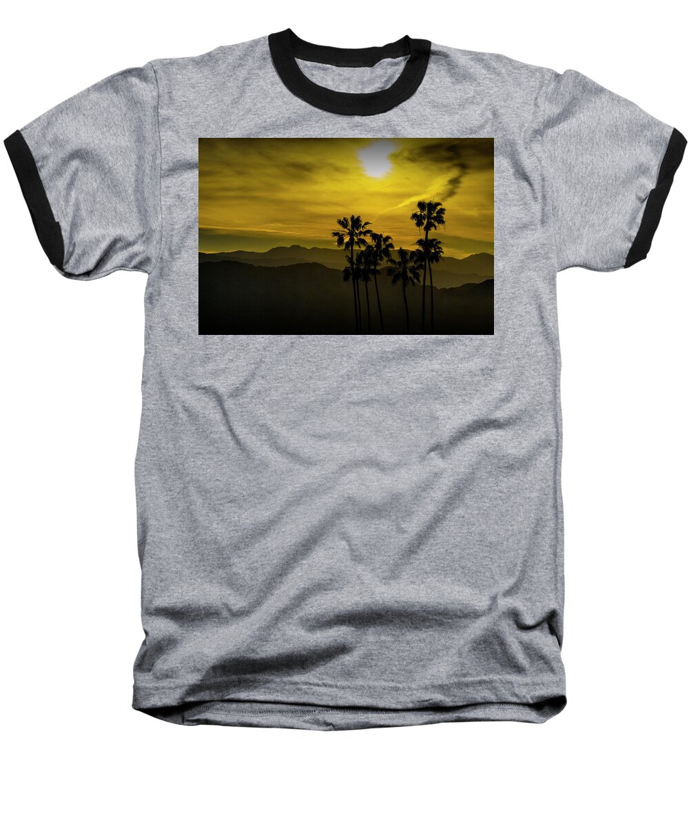 Tree Baseball T-Shirt featuring the photograph Palm Trees at Sunset with Mountains in California by Randall Nyhof