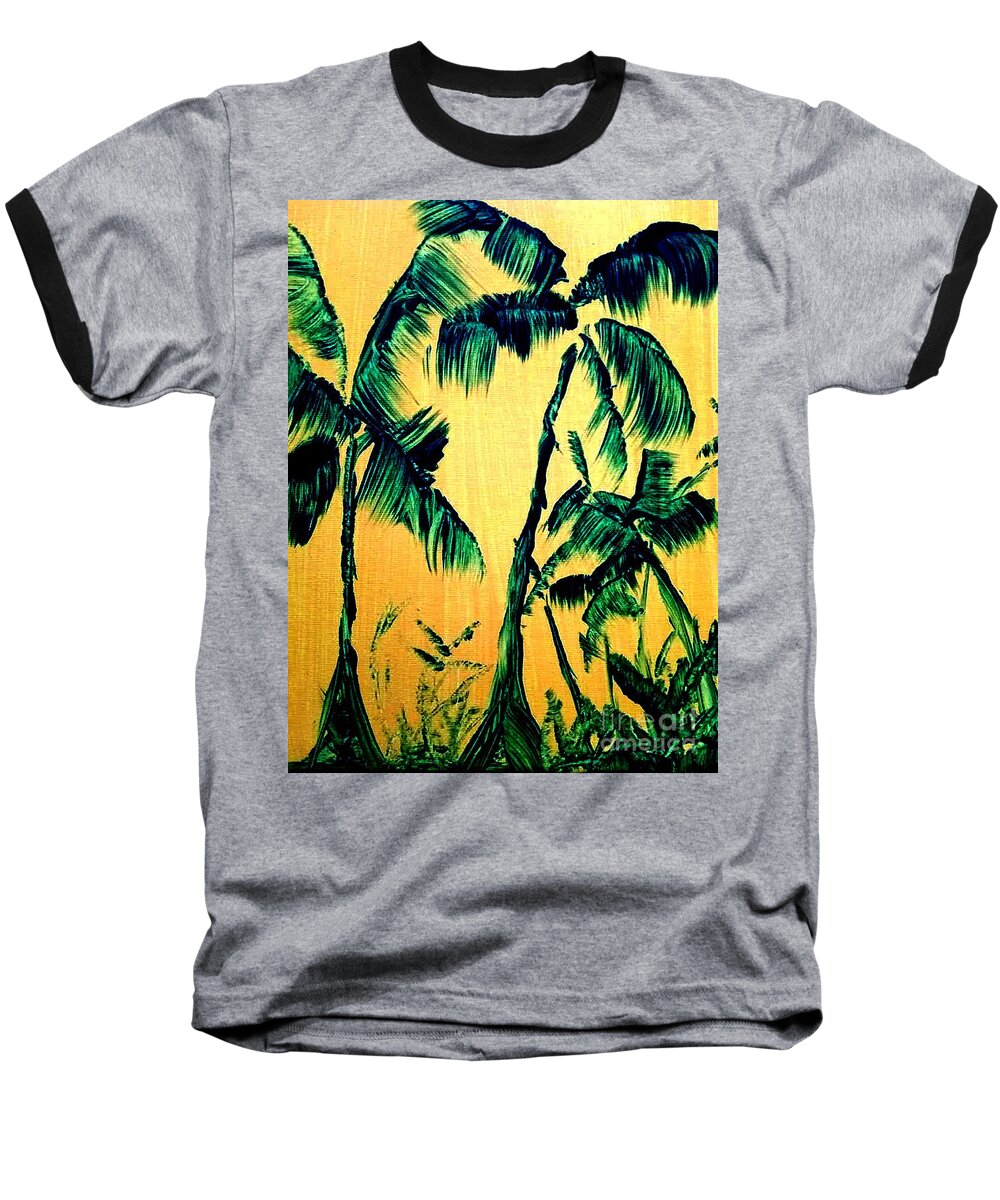 Palm Trees Beach Ocean Florida Sea Baseball T-Shirt featuring the painting Palms in Yellow Sky by James and Donna Daugherty