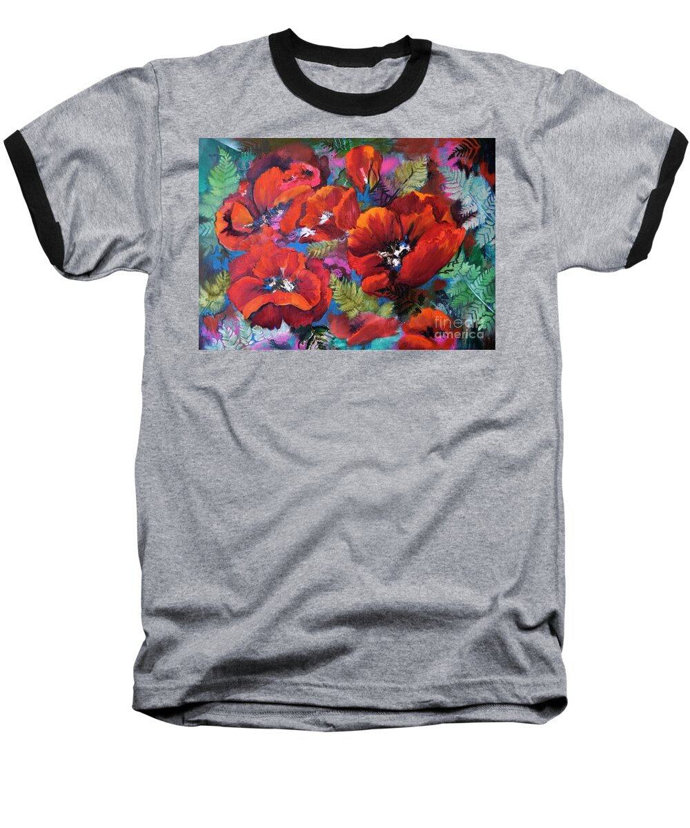 Poppies Baseball T-Shirt featuring the painting Pamela's Poppies by Pamela Shearer