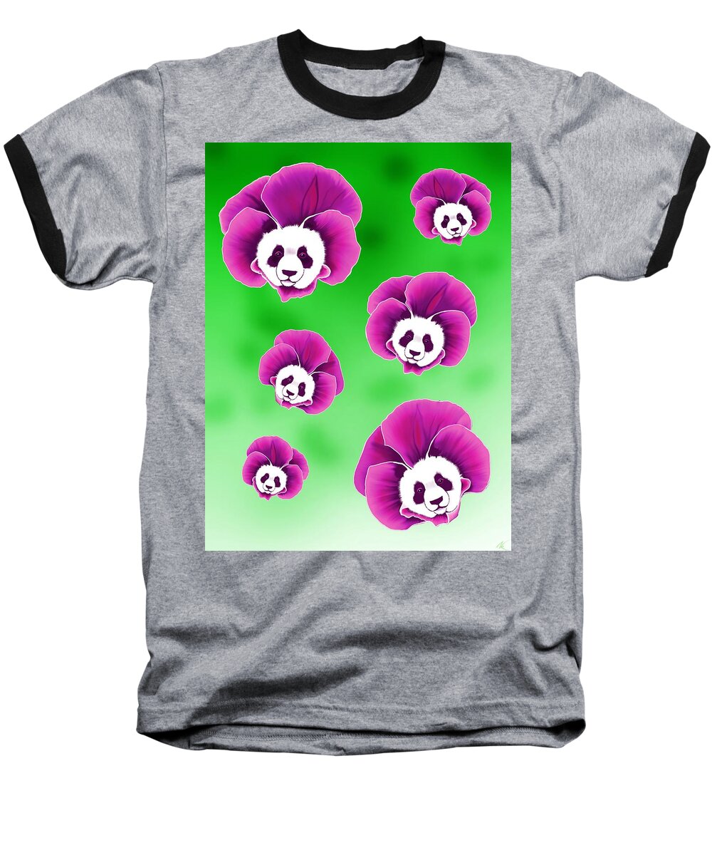 Panda Baseball T-Shirt featuring the digital art Panda Pansies by Norman Klein