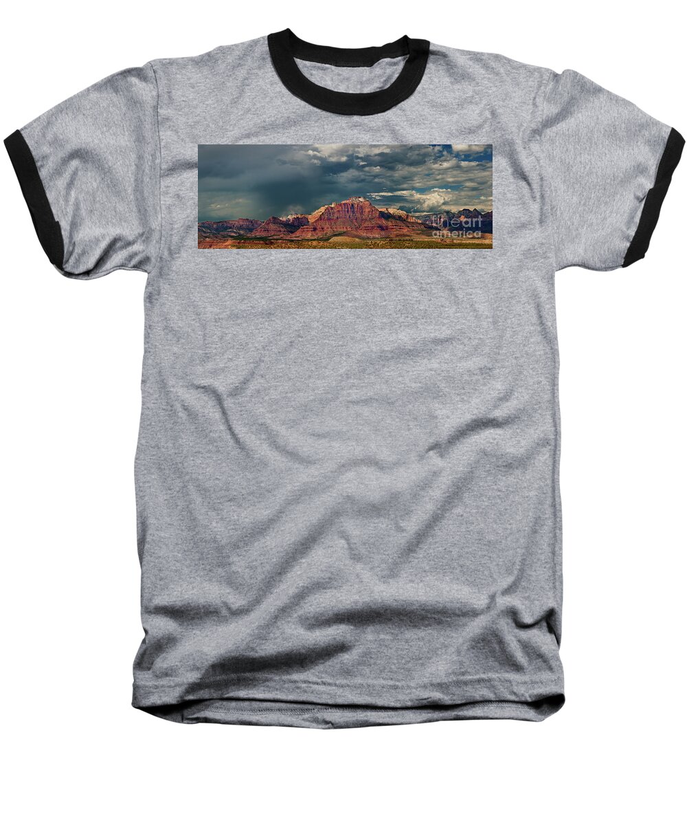 North America Baseball T-Shirt featuring the photograph Panorama Thunderstorm Clouds over Zion NP by Dave Welling
