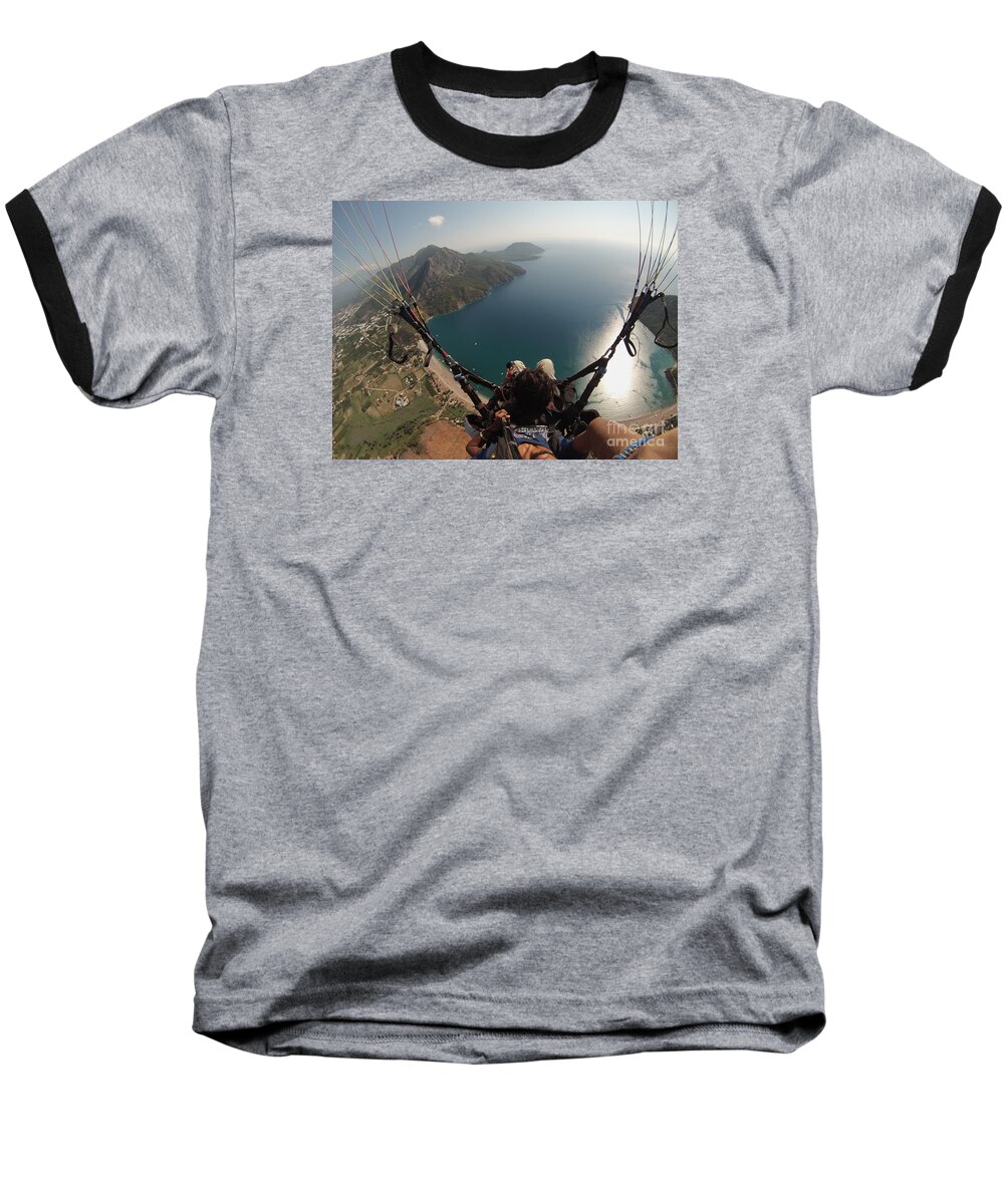 Water Baseball T-Shirt featuring the photograph Paragliding Fly above laguna Seascape by Raimond Klavins