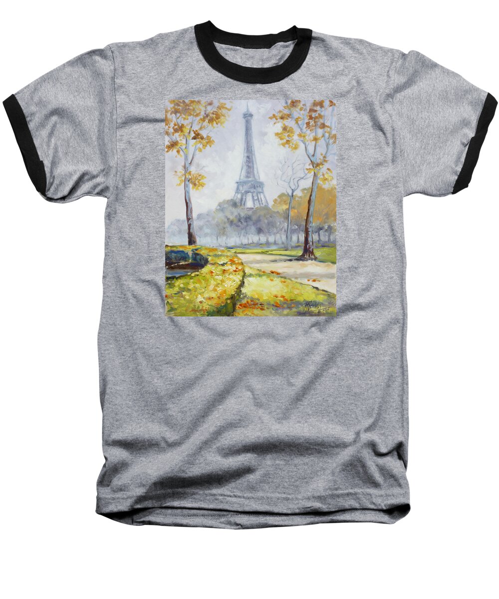Eiffel Tower Baseball T-Shirt featuring the painting Paris Eiffel Tower from Trocadero Park by Irek Szelag