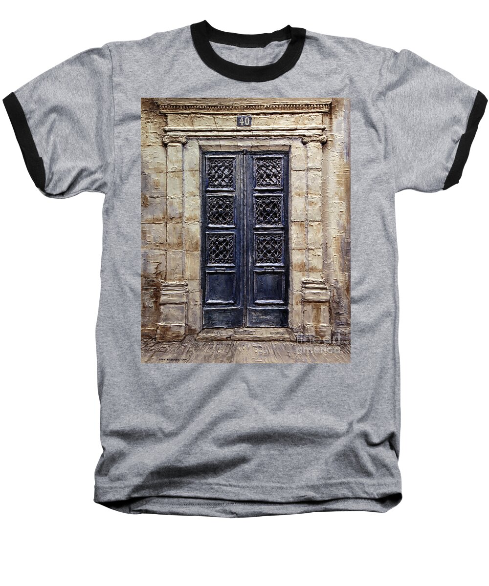 Parisian Doors Baseball T-Shirt featuring the painting Parisian Door No.40 by Joey Agbayani