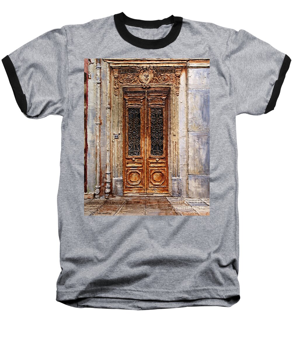 Parisian Doors Baseball T-Shirt featuring the painting Parisian Door No.7 by Joey Agbayani