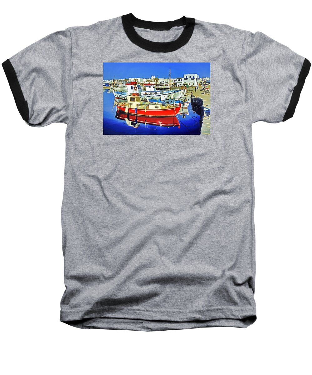 Greek Baseball T-Shirt featuring the photograph Paros Fishing Boats by Dennis Cox