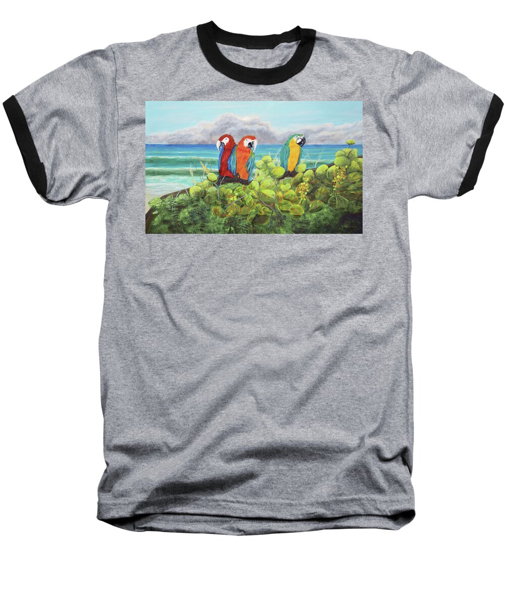 Keys Baseball T-Shirt featuring the painting Parrots In Paradise by Ken Figurski