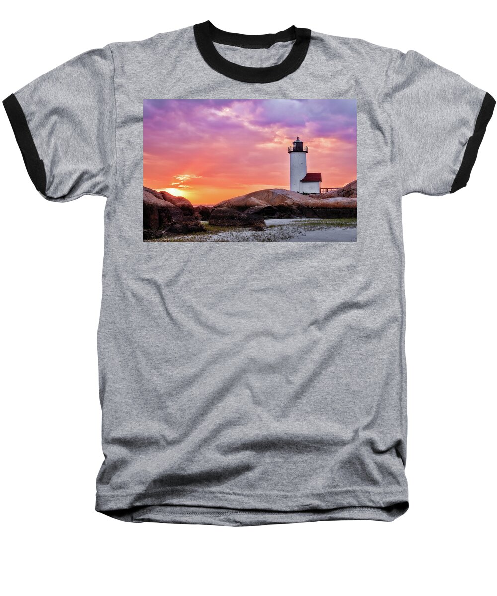Annisquam Lighthouse Baseball T-Shirt featuring the photograph Pastel Sunset, Annisquam Lighthouse by Michael Hubley