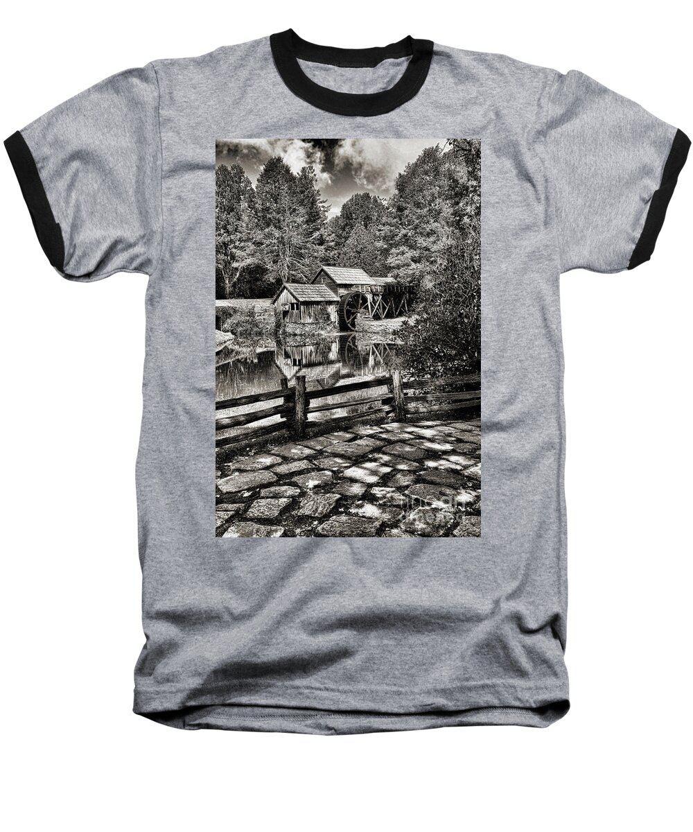 Paul Ward Baseball T-Shirt featuring the photograph Pathway to Marby Mill In Black and White by Paul Ward