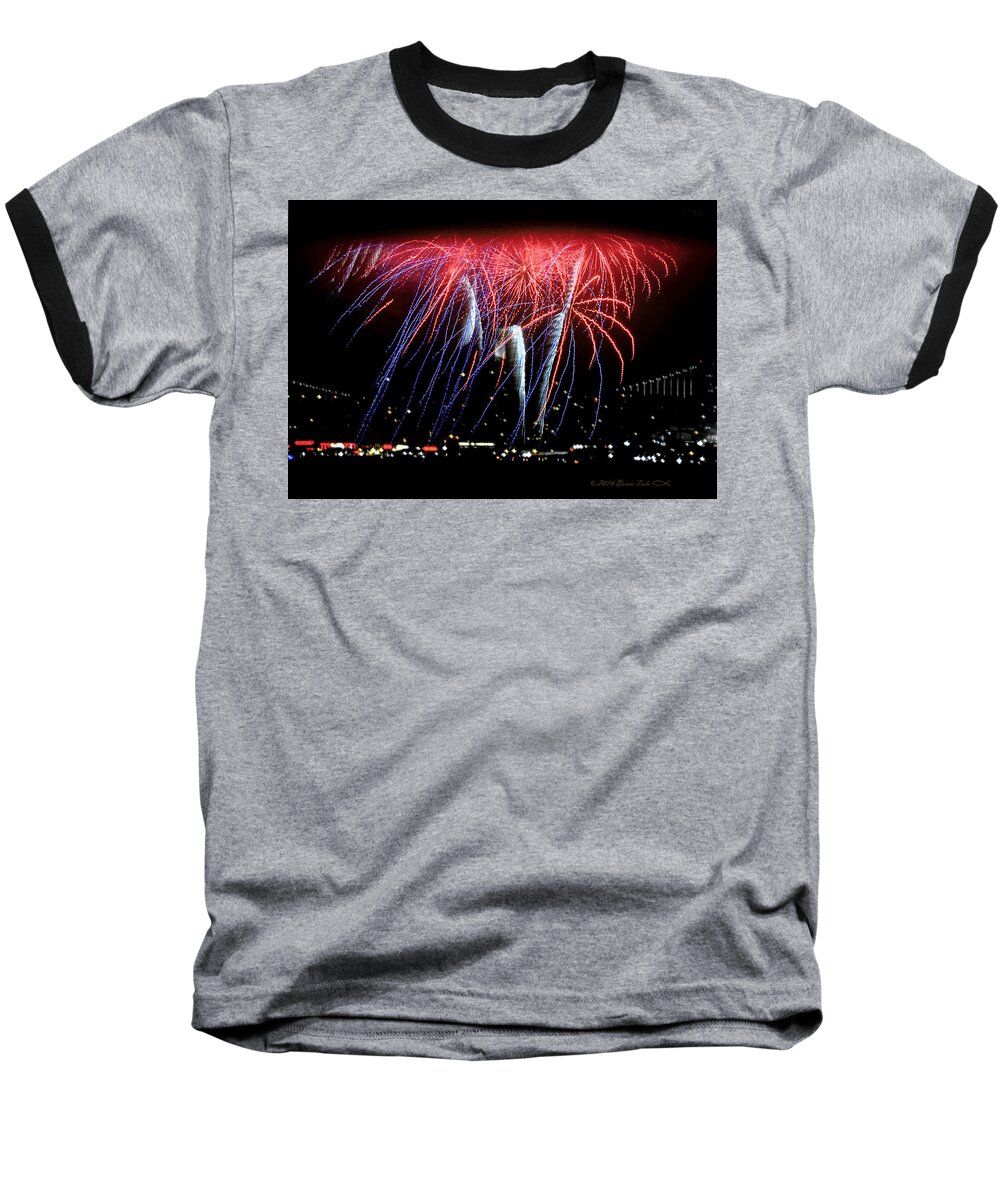 Fireworks Baseball T-Shirt featuring the photograph Patriotic Fireworks S F Bay by Brian Tada