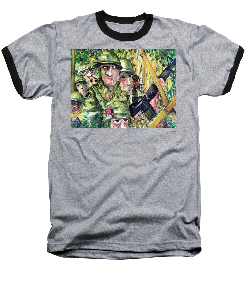 Helmet Baseball T-Shirt featuring the painting Patrol by Jame Hayes