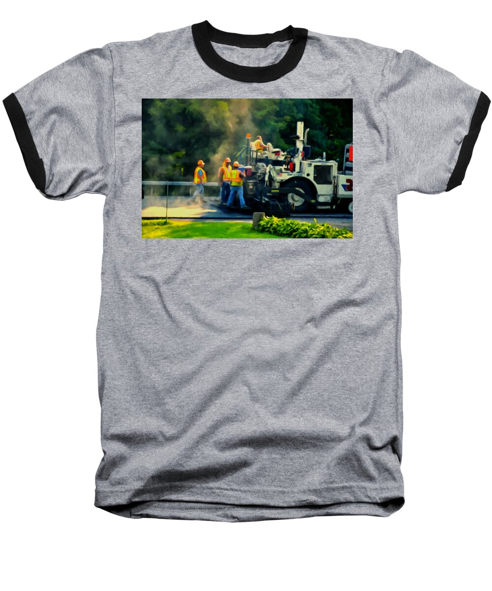 Paving Crew Baseball T-Shirt featuring the painting Paving Crew by Jeelan Clark