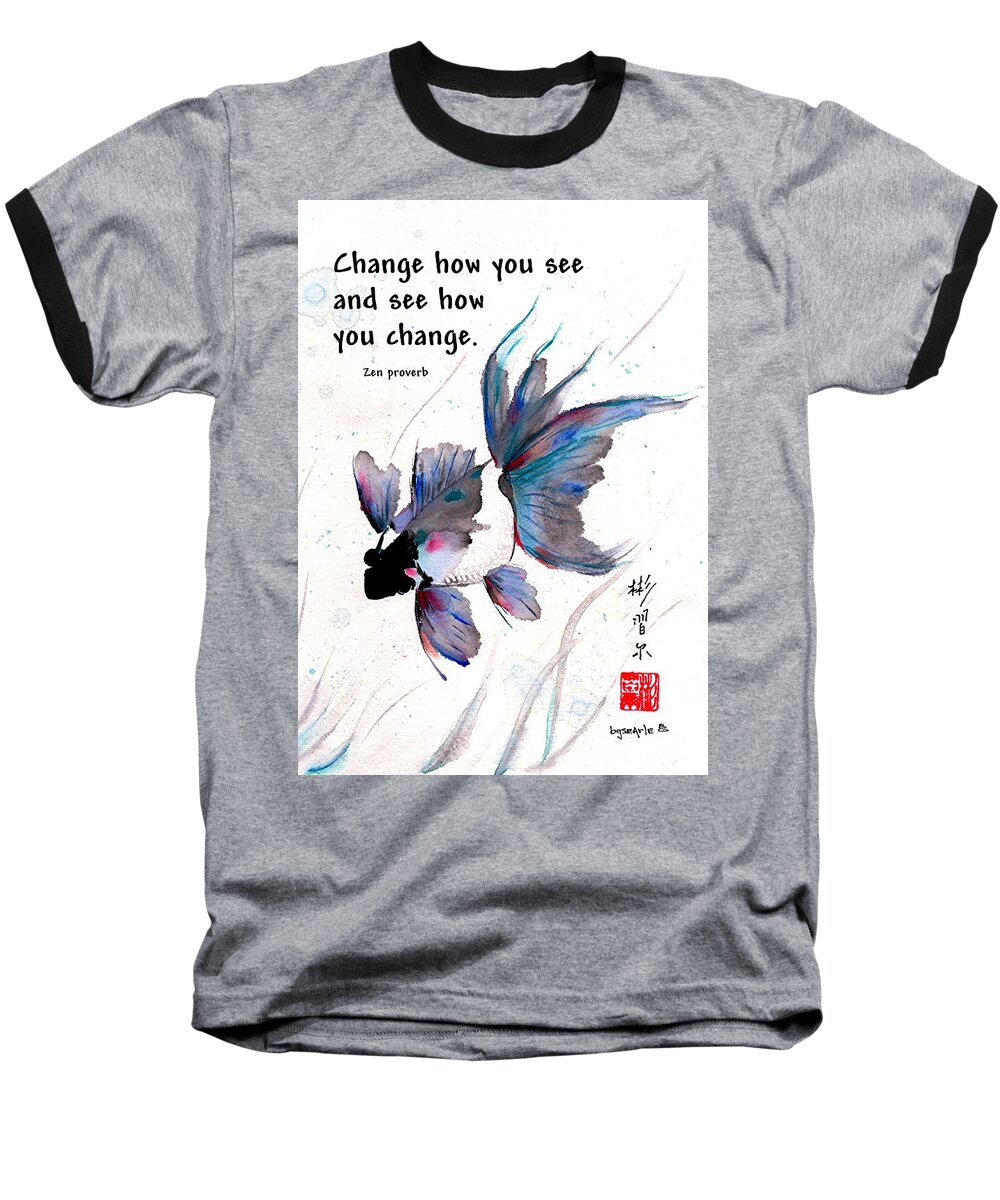 Chinese Brush Painting Baseball T-Shirt featuring the painting Peace in Change with Zen proverb by Bill Searle