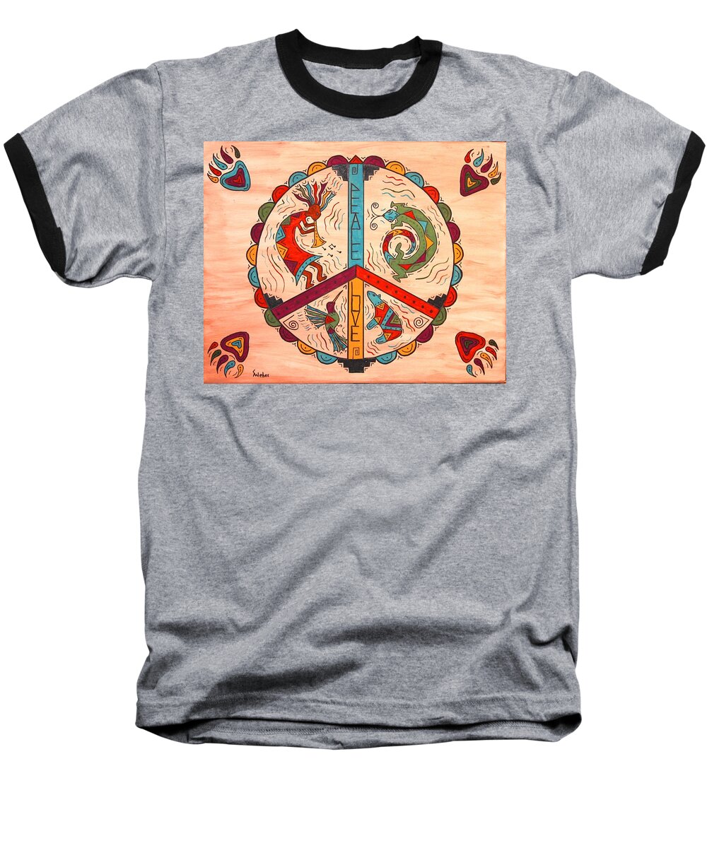 Yellow Baseball T-Shirt featuring the painting Peace Love and Harmony by Susie WEBER