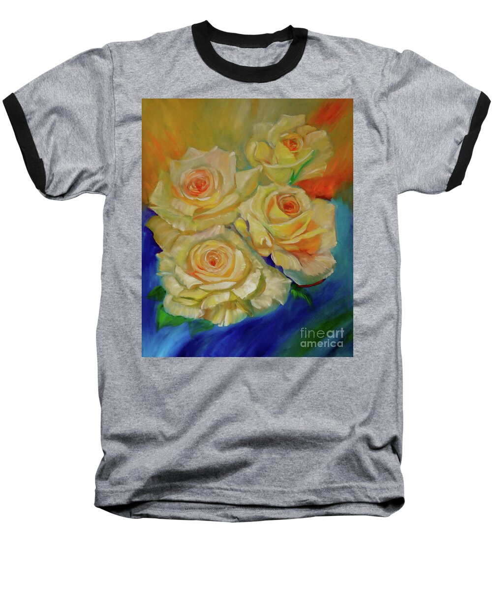 Roses Baseball T-Shirt featuring the painting Peace Roses by Jenny Lee