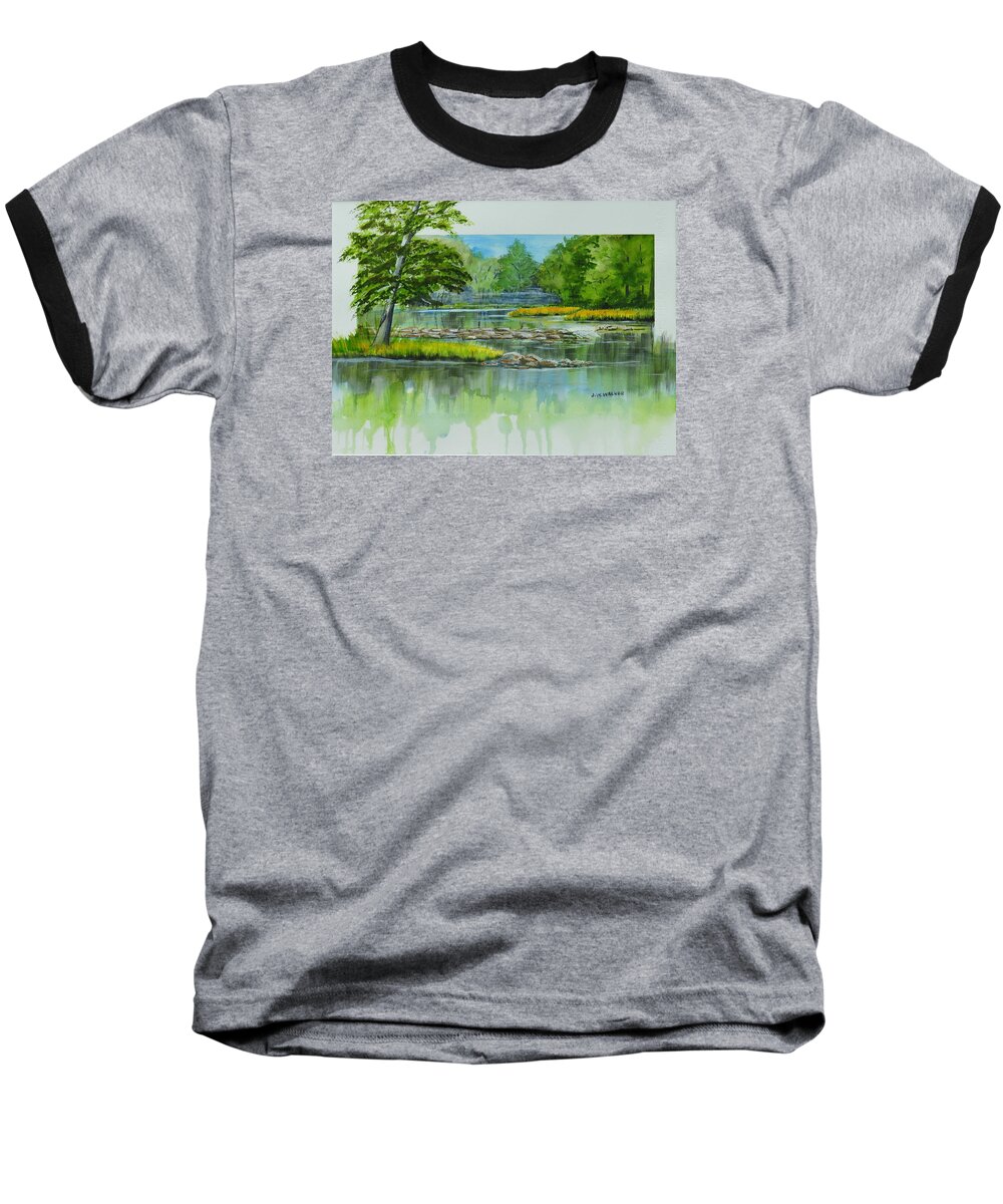 River Baseball T-Shirt featuring the painting Peaceful River by John W Walker