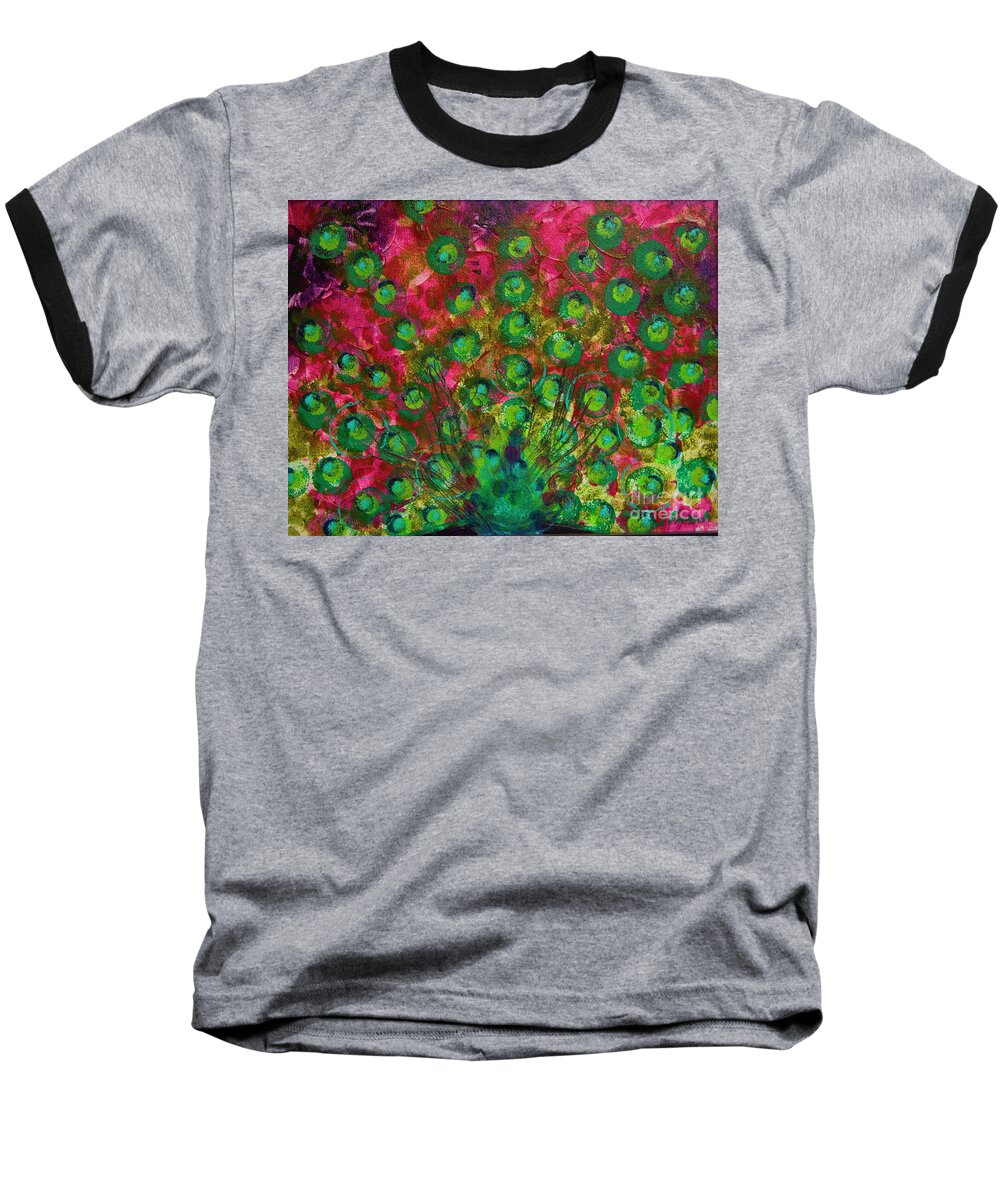 Art Baseball T-Shirt featuring the painting Peacock Impressions by Jeanette French