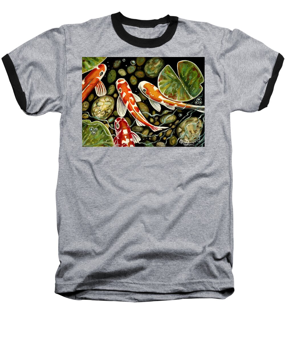 Koi Fish Baseball T-Shirt featuring the painting Pebbles and Koi by Elizabeth Robinette Tyndall