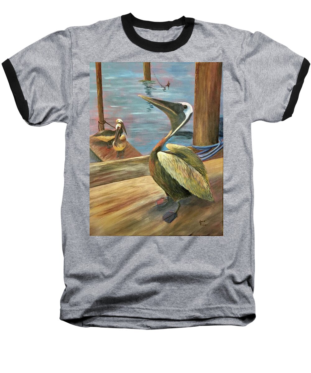 Pelica Baseball T-Shirt featuring the painting Pelican Pride by Jane Ricker