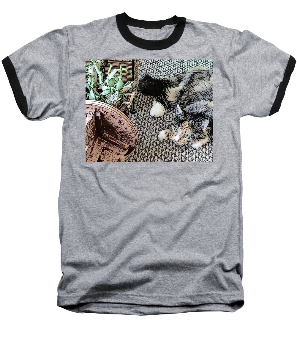 Cat Baseball T-Shirt featuring the digital art It's OK. It's just you being you... by Deb Nakano