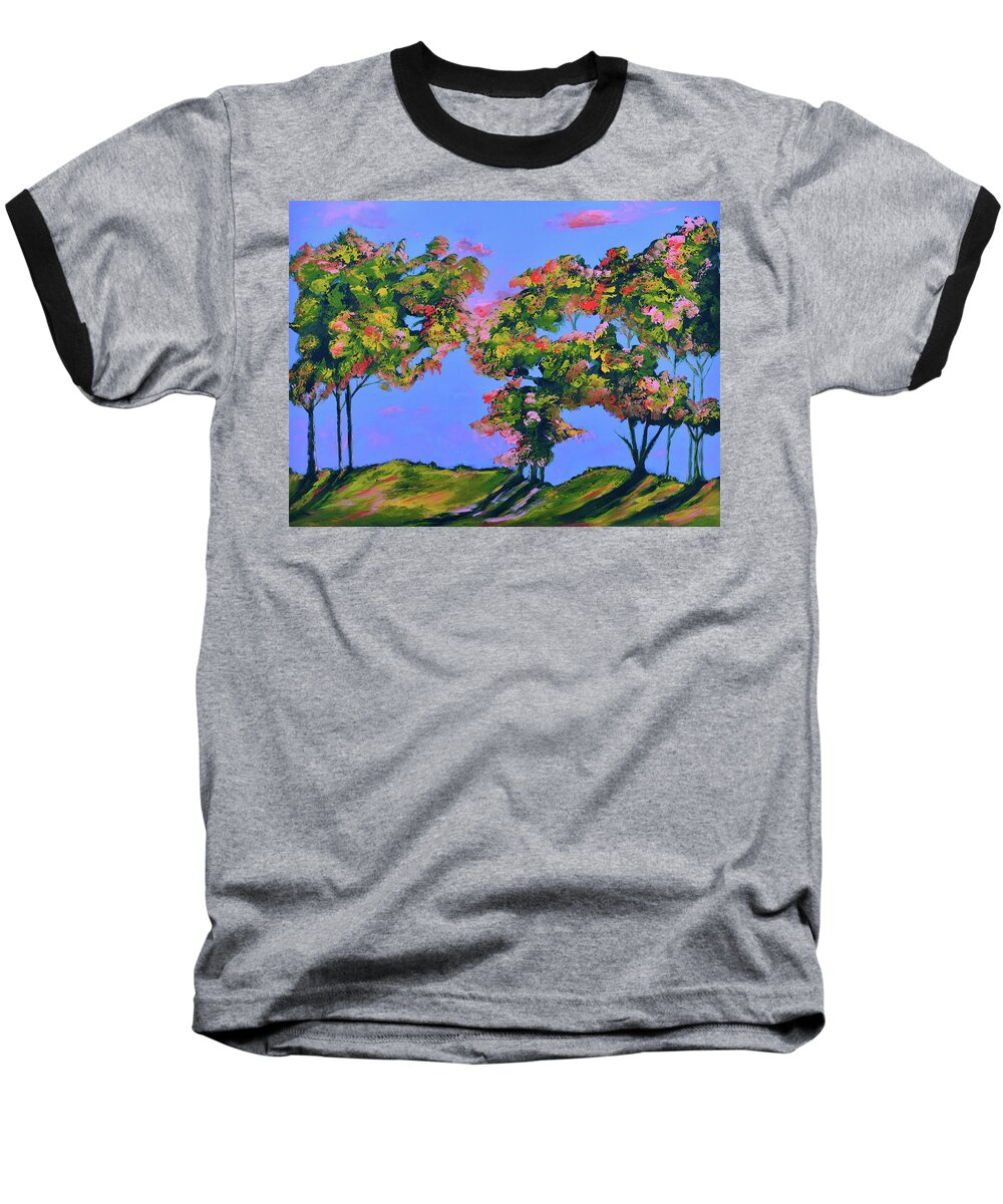 Abstract Landscape Baseball T-Shirt featuring the painting Periwinkle Twilight by Donna Blackhall