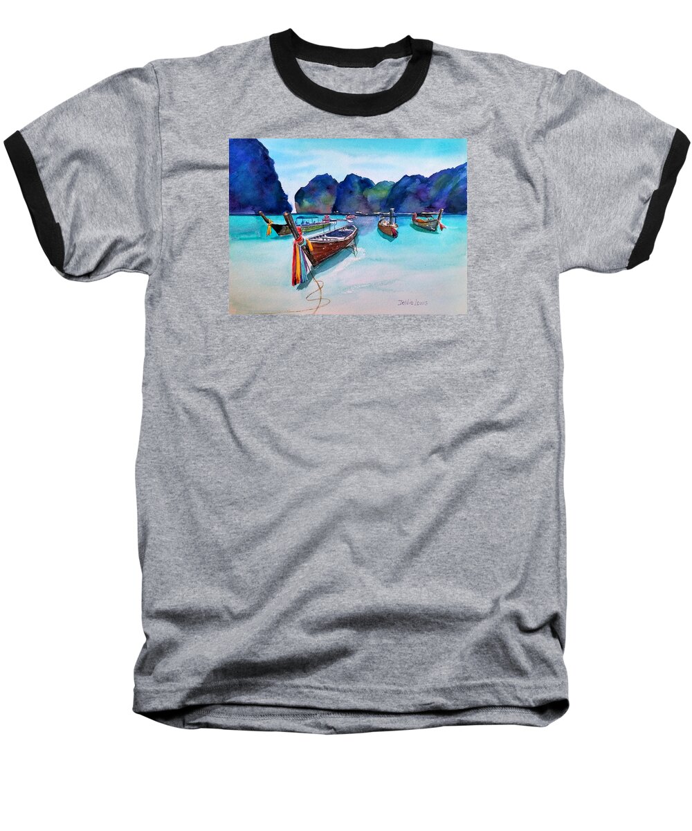 Phi Phi Island Baseball T-Shirt featuring the painting Phi Phi Island by Debbie Lewis
