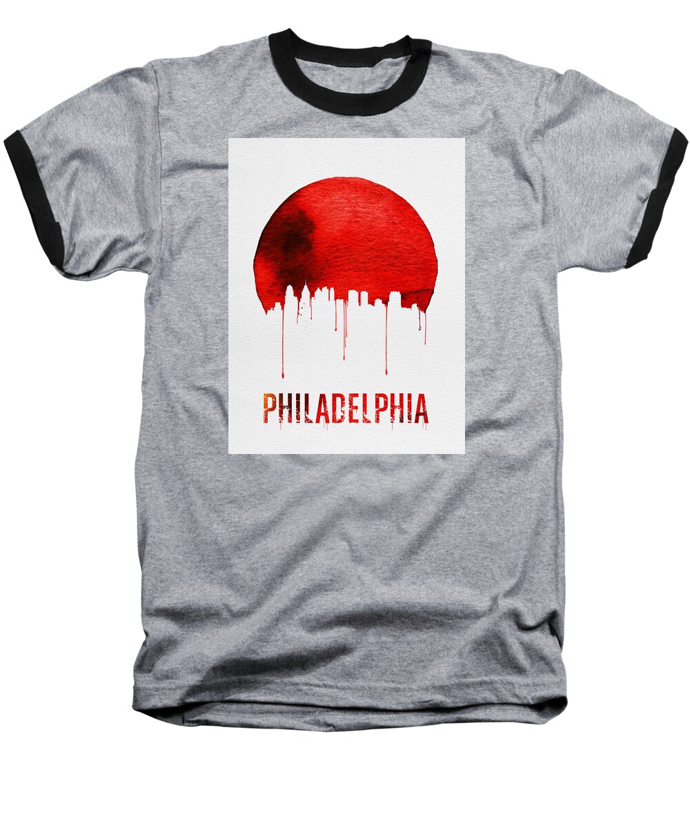 Philadelphia Baseball T-Shirt featuring the painting Philadelphia Skyline RedSkyline Red by Naxart Studio