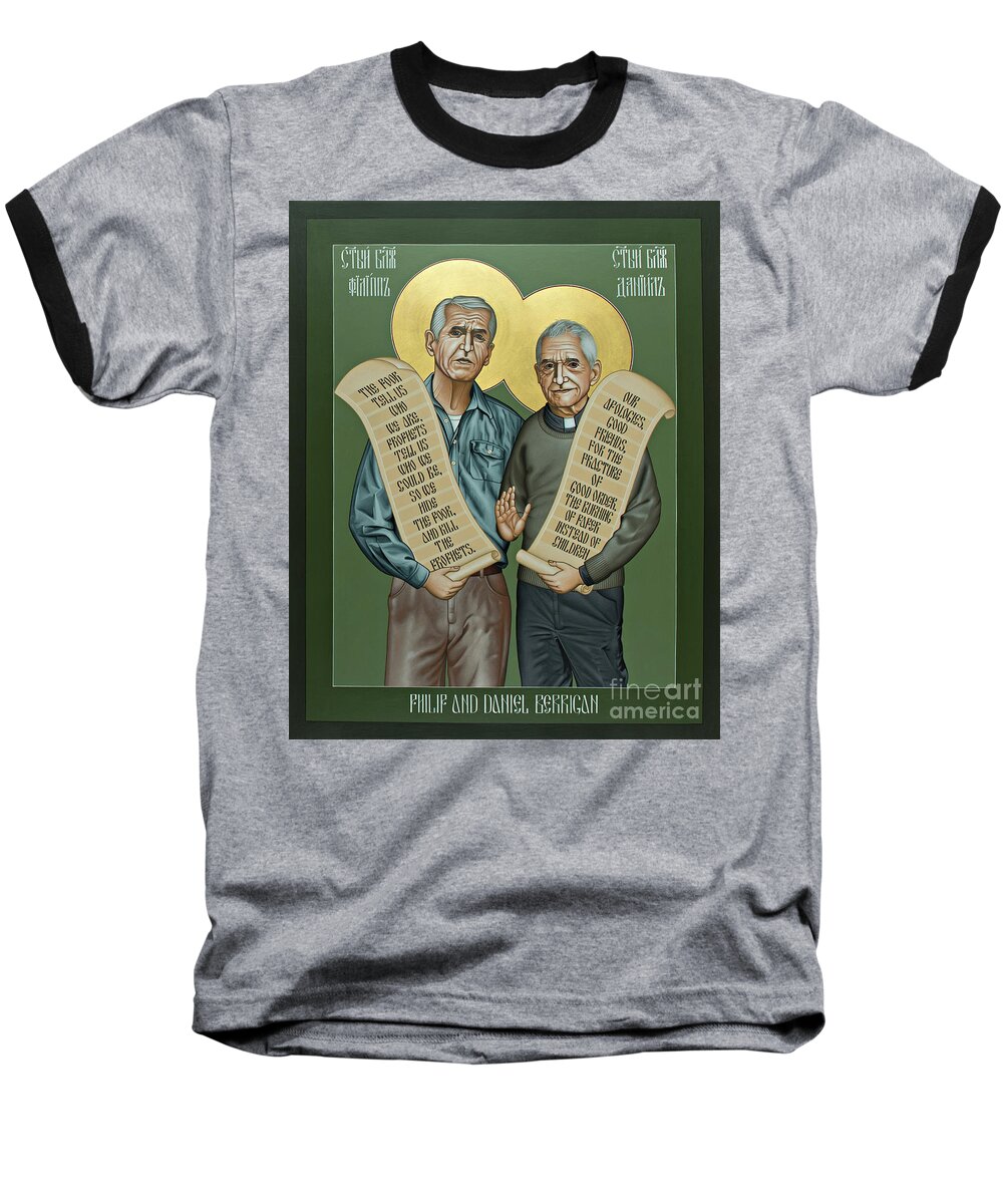 Philip And Daniel Berrigan Baseball T-Shirt featuring the painting Philip and Daniel Berrigan by Br Robert Lentz OFM