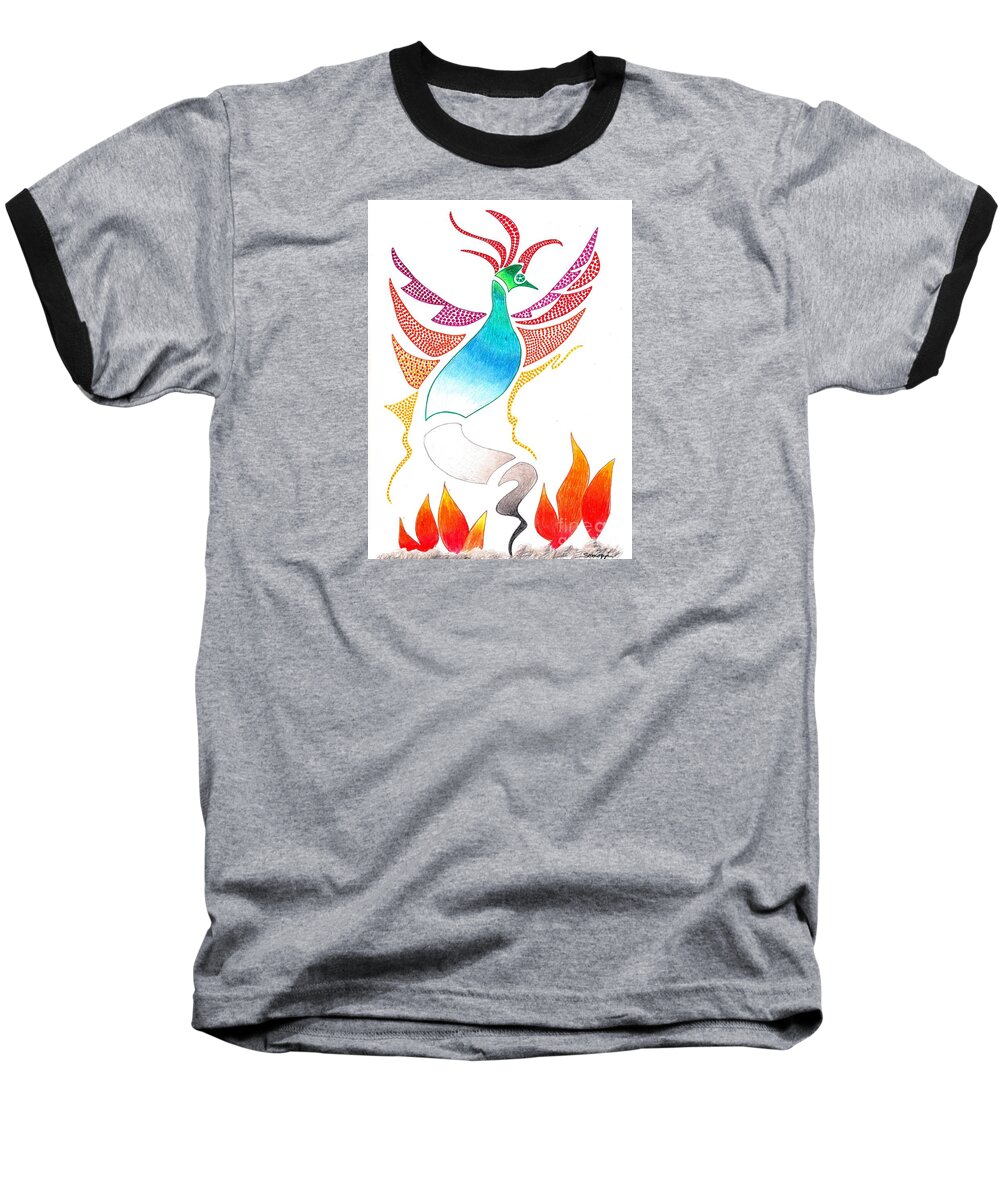 Mythology Baseball T-Shirt featuring the mixed media Phoenix Rising by Jayne Somogy