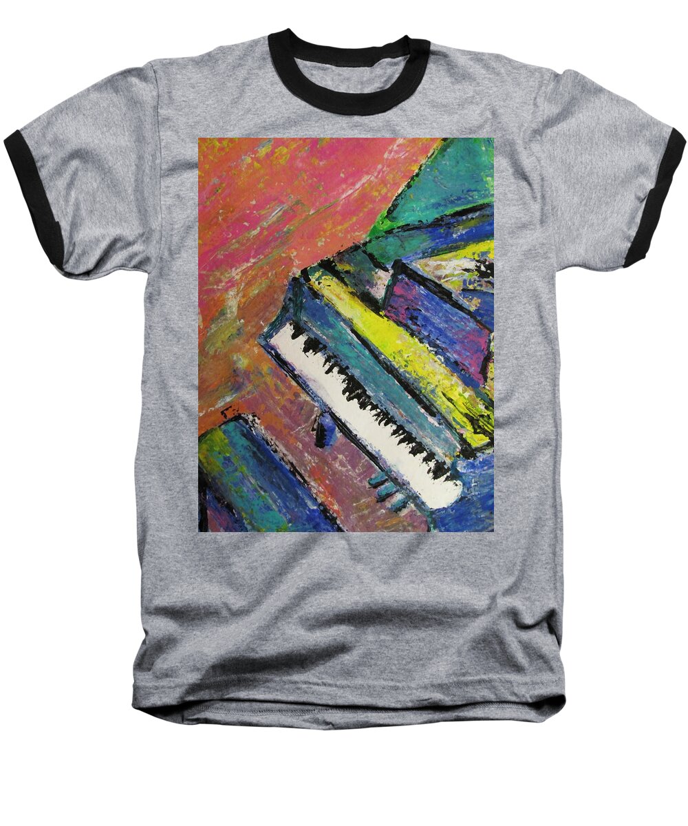 Music Baseball T-Shirt featuring the painting Piano with Yellow by Anita Burgermeister