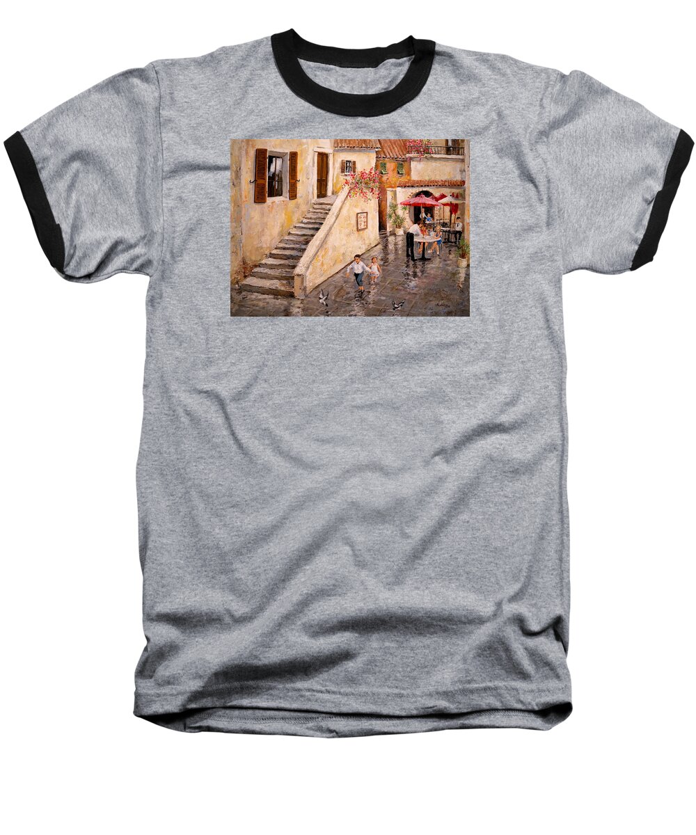 Rome Baseball T-Shirt featuring the painting Pigeon Pigeon Pigeon Pie by Alan Lakin