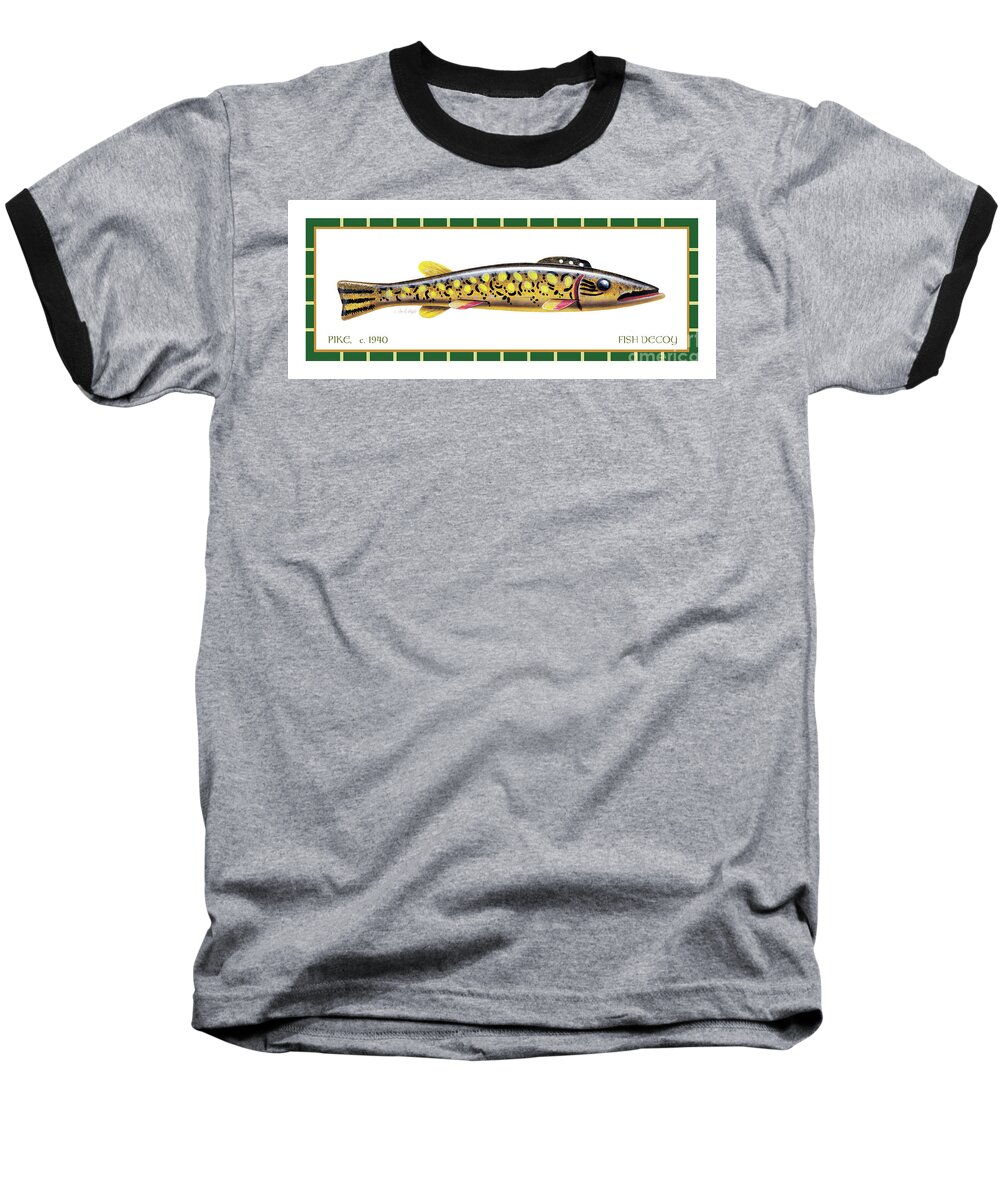 Jq Licensing Baseball T-Shirt featuring the painting Pike Ice Fishing Decoy by Jon Q Wright
