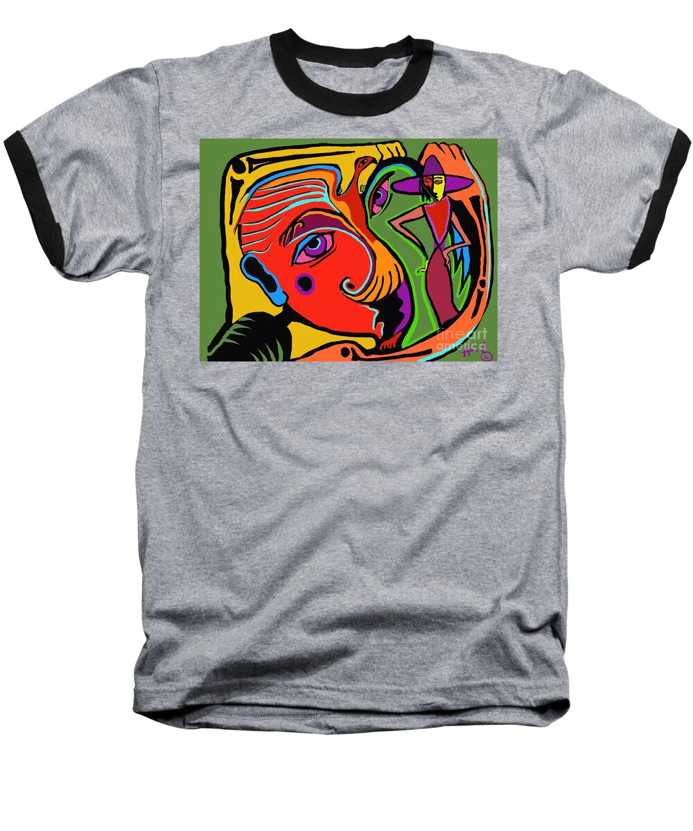  Baseball T-Shirt featuring the digital art Pinching the bird by Hans Magden