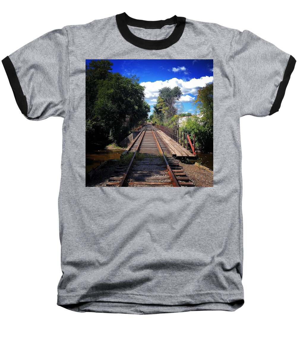 Alma Baseball T-Shirt featuring the photograph Pine River Railroad Bridge by Chris Brown