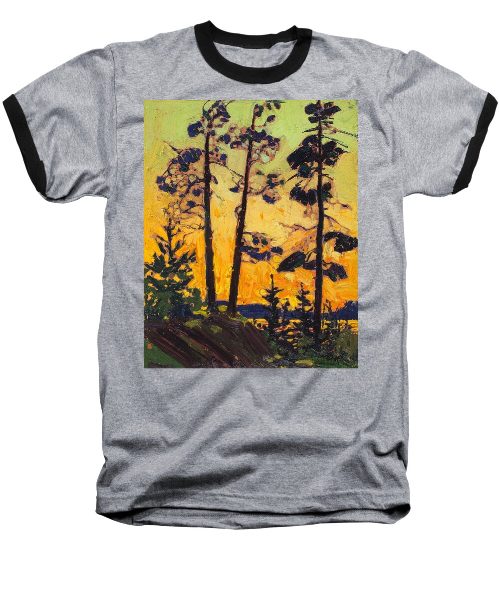 20th Century Art Baseball T-Shirt featuring the painting Pine Trees at Sunset by Tom Thomson