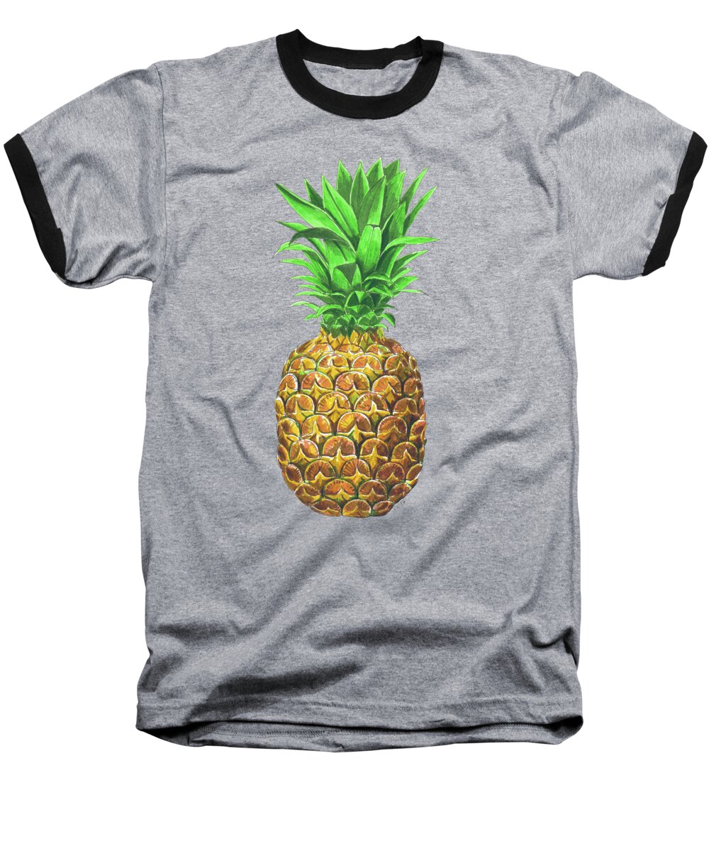 Art Baseball T-Shirt featuring the painting Pineapple, tropical fruit by Katerina Kirilova