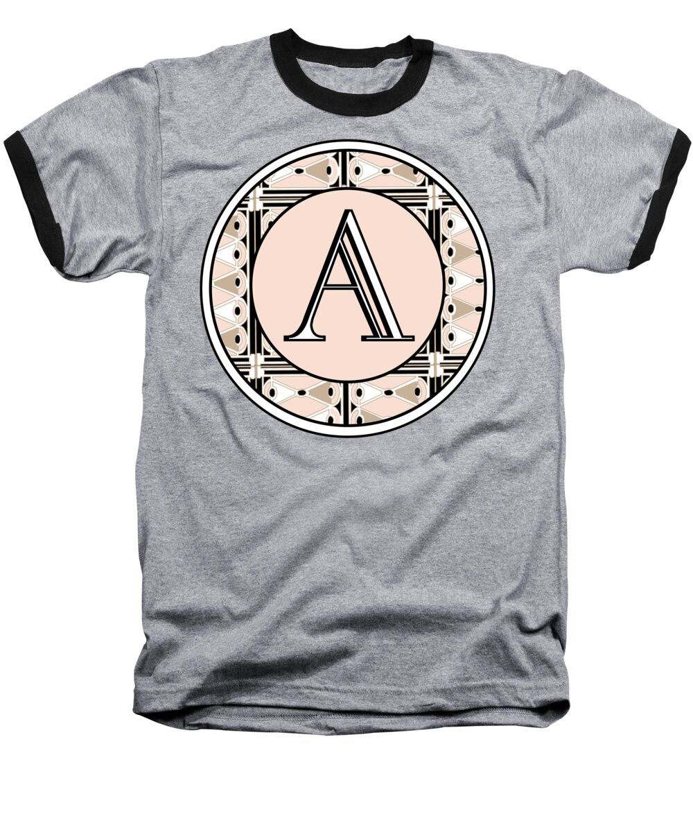 Art Deco Baseball T-Shirt featuring the digital art Pink Champagne Deco Monogram A by Cecely Bloom