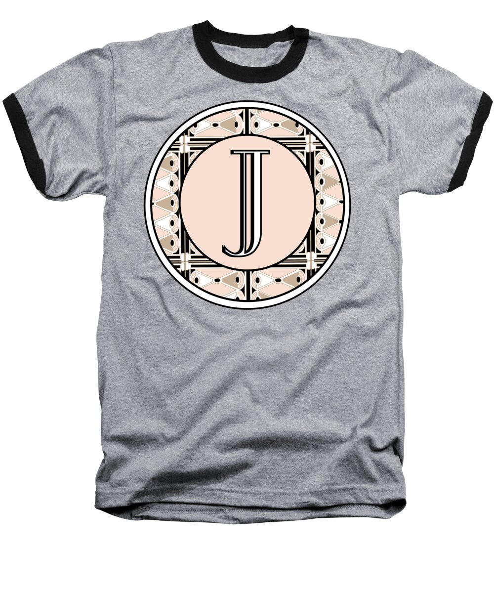 Art Deco Baseball T-Shirt featuring the digital art Pink Champagne Deco Monogram J by Cecely Bloom