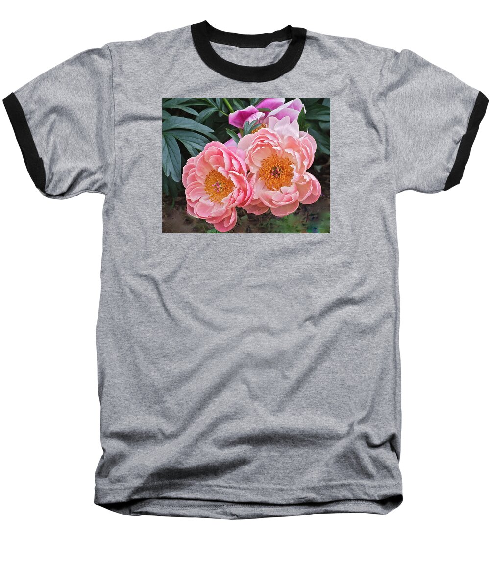 Peonies Baseball T-Shirt featuring the photograph Pink Duo Peony by Janis Senungetuk