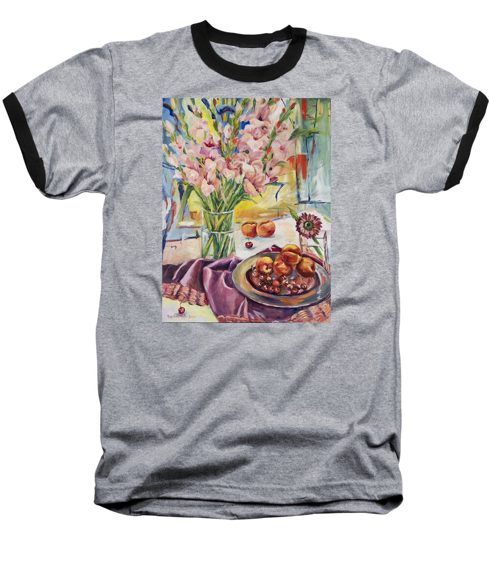 Still Life Baseball T-Shirt featuring the painting Pink Gladioas by Ingrid Dohm