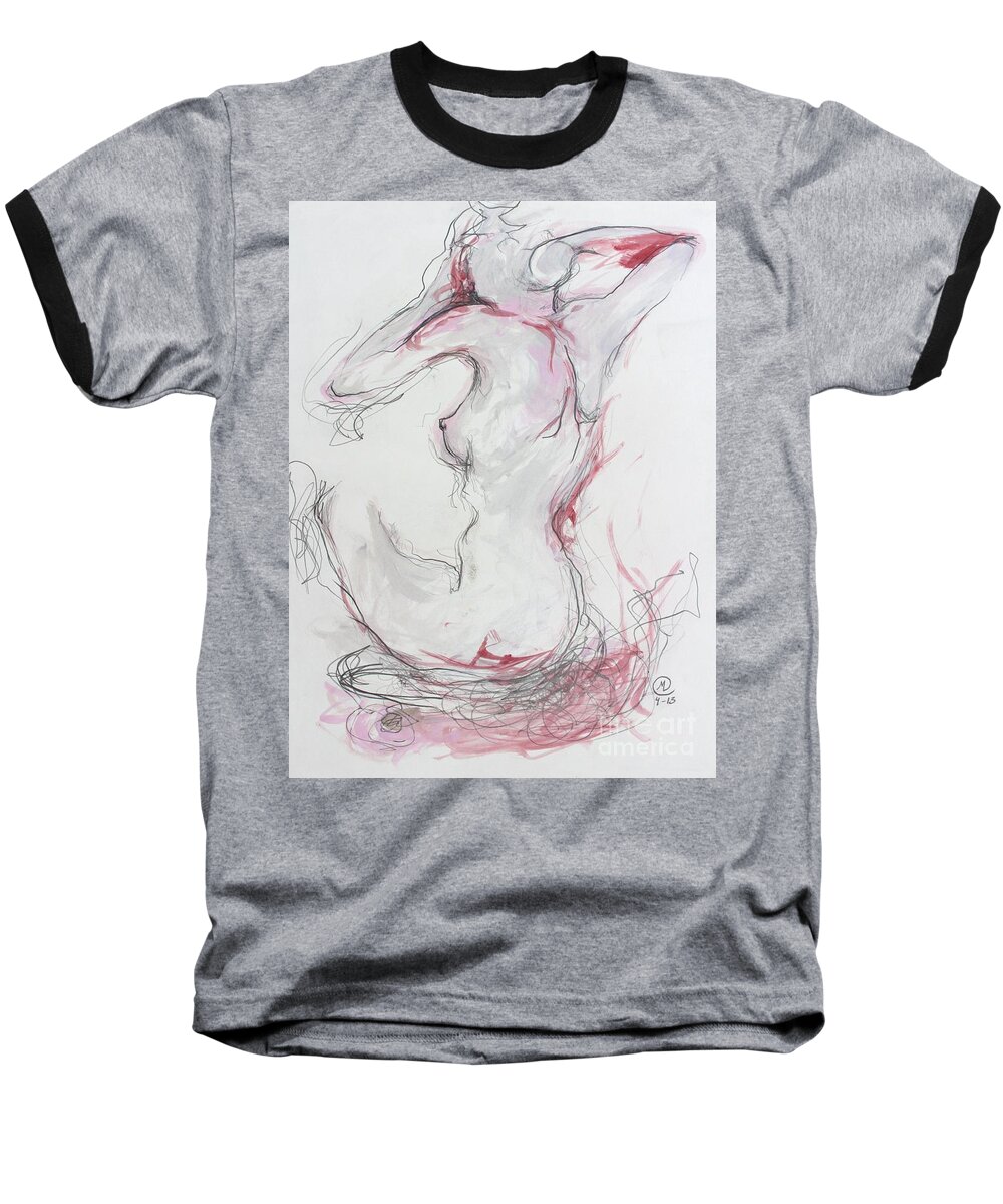 Northernlights Baseball T-Shirt featuring the drawing Pink Lady by Marat Essex