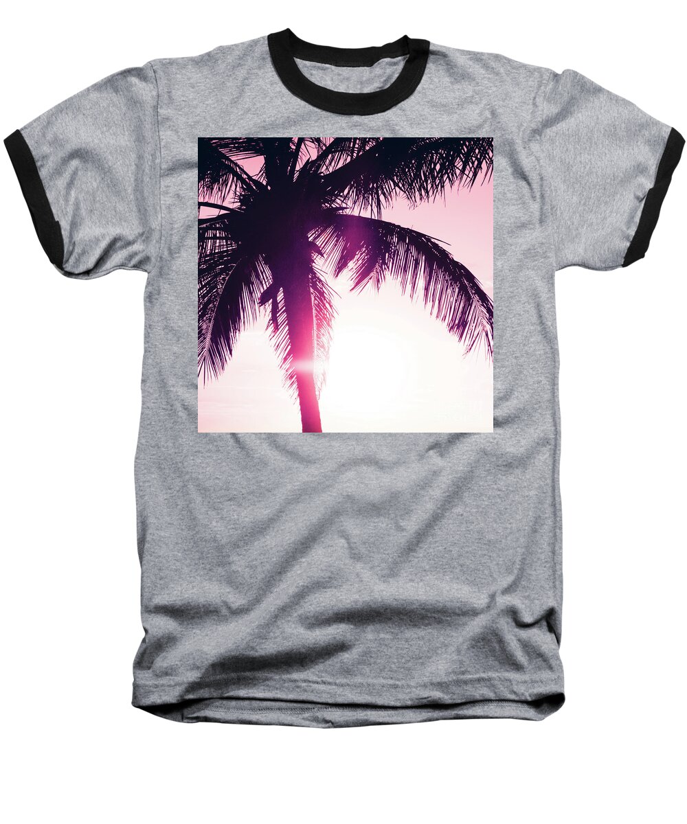 Pink Baseball T-Shirt featuring the photograph Pink Palm Tree Silhouettes Kihei Tropical Nights by Sharon Mau