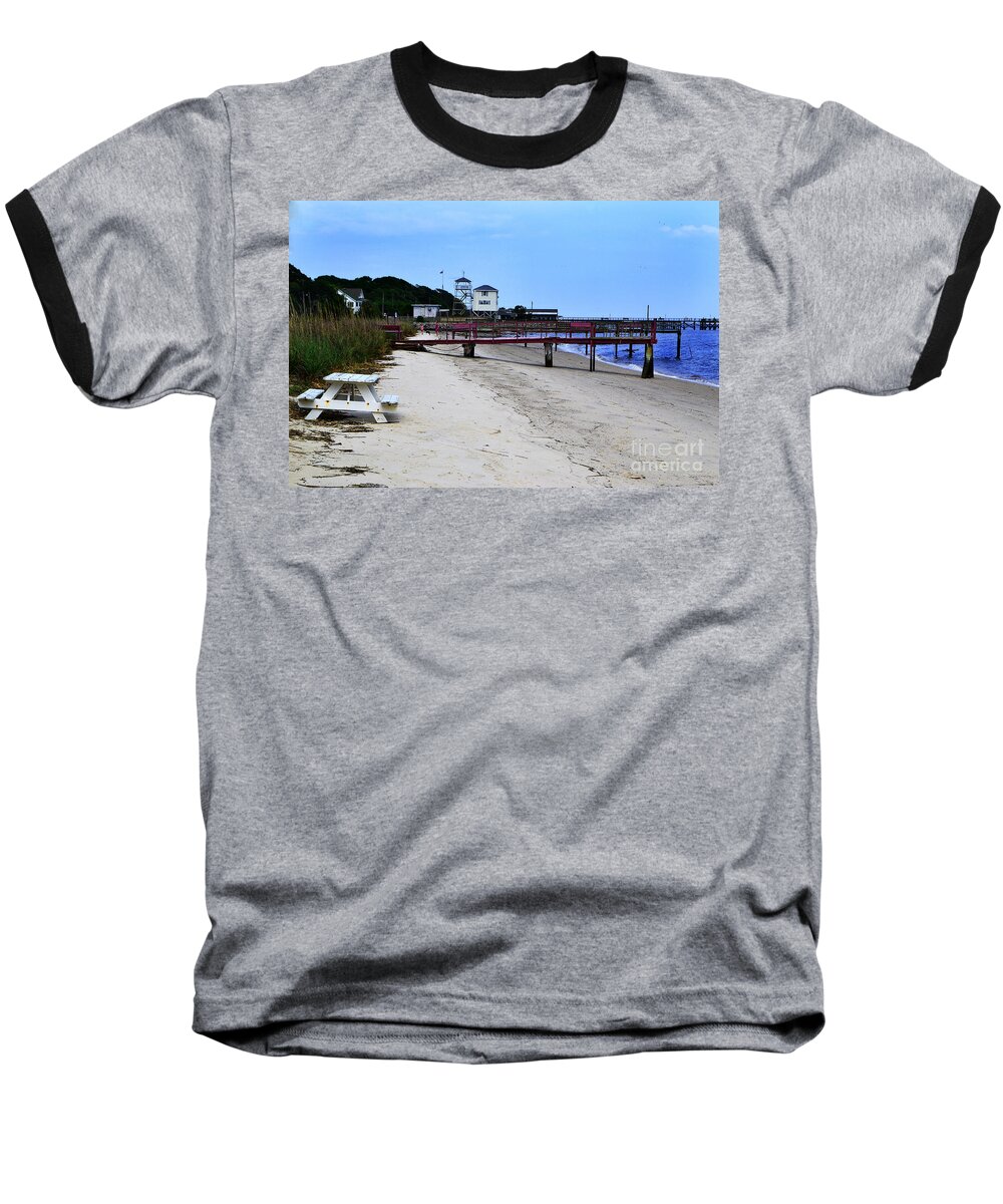 Pink Pier Baseball T-Shirt featuring the photograph Pink Pier Southport, North Carolina by Amy Lucid