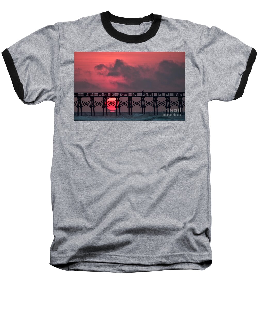 Sunrise Baseball T-Shirt featuring the photograph Pink Pier Sunrise by DJA Images